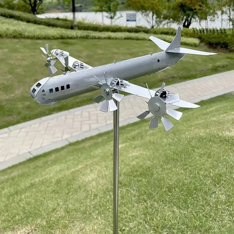 3D Plane Garden Weather Vane Pinwheel Anti-corrosion Plug-in Windmill Wind Spinner Metal Airplane Weatherproof Garden Decoration