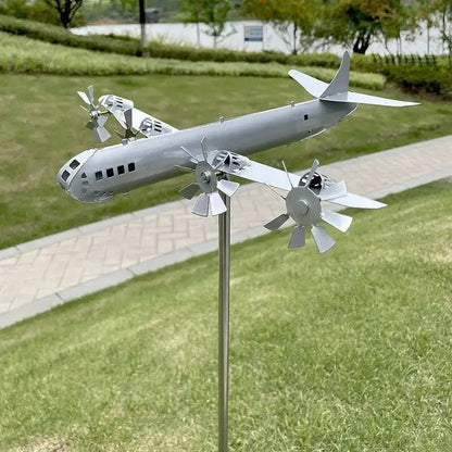 3D Plane Garden Weather Vane Pinwheel Anti-corrosion Plug-in Windmill Wind Spinner Metal Airplane Weatherproof Garden Decoration