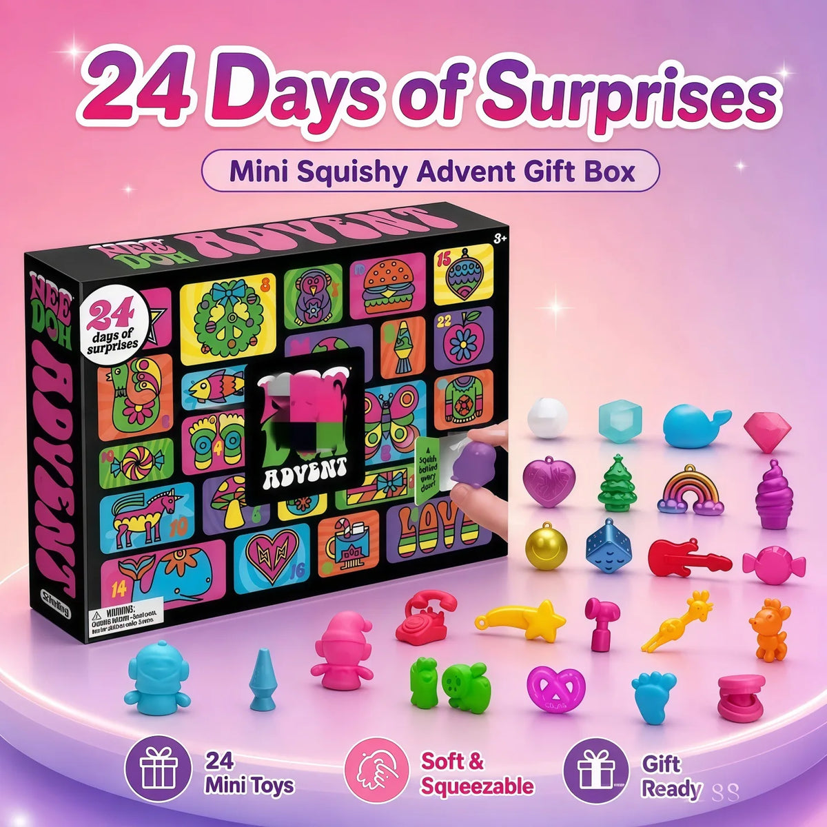 Needoh Brand Advent Calendar 24 Day Countdown New Year Family Friends Blind Box Party Squishy Squeeze Holiday Toy Stress Relif