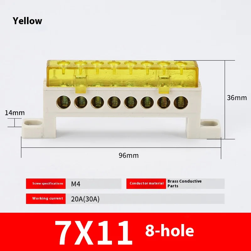 Zero Wire Terminal 3/4/5/6/7/10-Hole Distribution Box Terminal Block Dustproof Ground Copper Bar Bridge Type Busbar With Cover