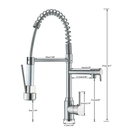Nickel Kitchen Sink Faucet Pull Down Hot and Cold Water Mixer2 Mode Tap with Dual Spout 360 Rotation Flexible Deck Mounted