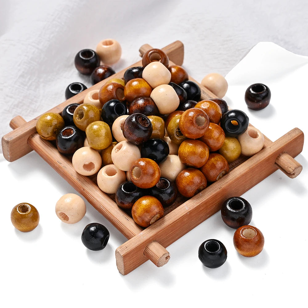 200pcs/lot 11mm Brown Wooden Beads Large Hole Loose Spacer Beads for Vintage Round Jewelry Making DIY Beaded Bracelet Necklace