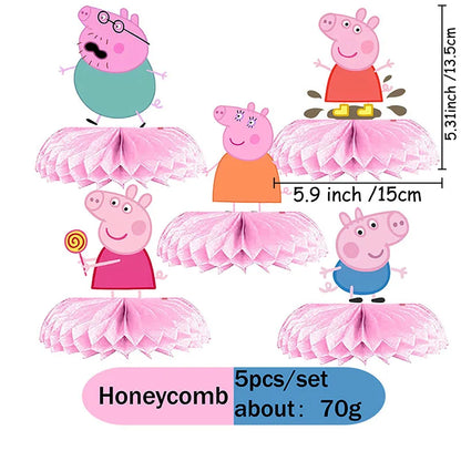 Peppa Pig Theme Party Supplies Tableware Cup Plate Straw Napkins Spiral Honeycomb Paper boxe Background Girls Birthday Decorate