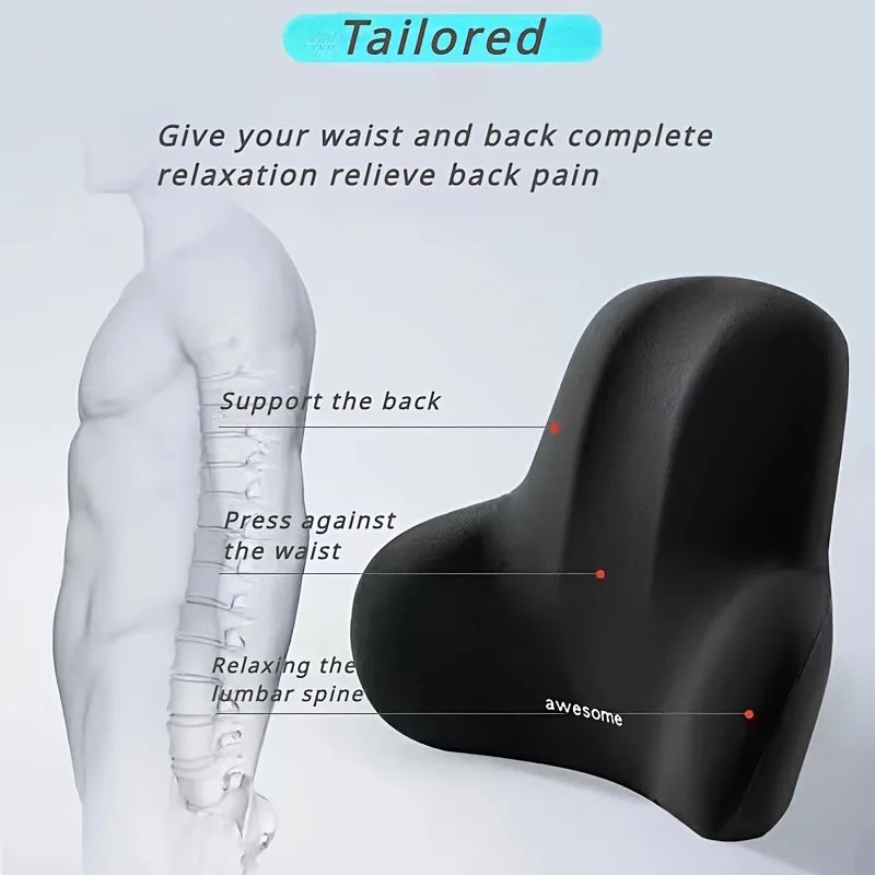 1pc Memory Foam Seat Cushion Set - 2-in-1 Lumbar & Seat Pillow for Office/Car,Grey & Black, Holiday Gift for Back Pain Relief