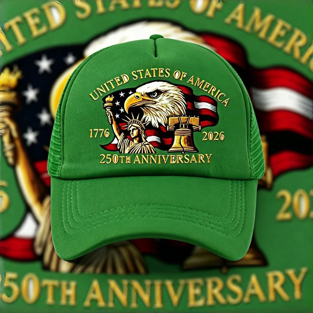 USA 250th Anniversary 1776-2026 Trucker Hat Eagle Statue of Liberty Print Mesh Cap Adjustable Patriotic Baseball Cap for Men Wom