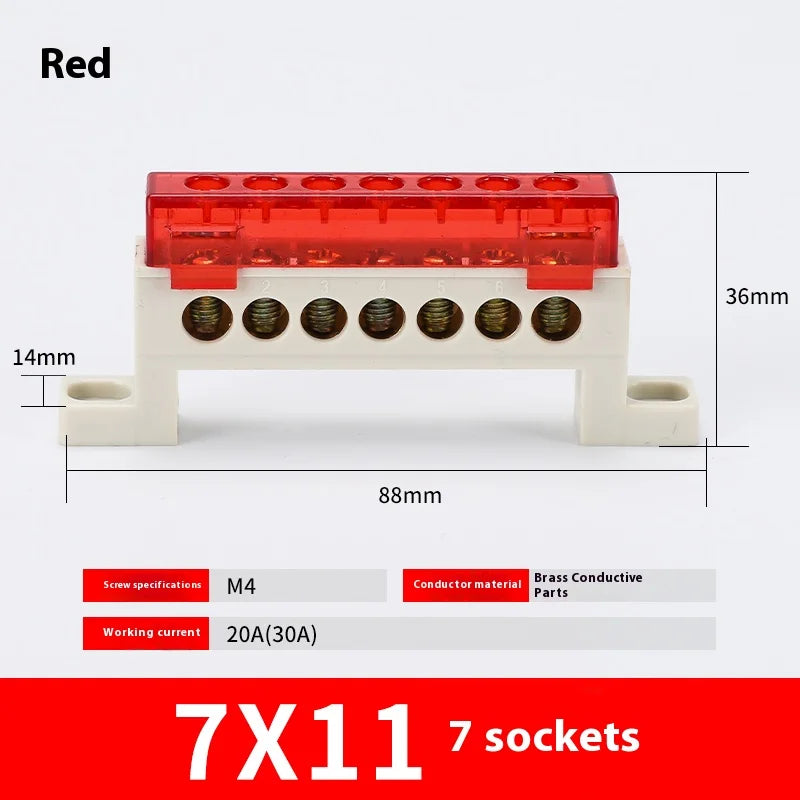 Zero Wire Terminal 3/4/5/6/7/10-Hole Distribution Box Terminal Block Dustproof Ground Copper Bar Bridge Type Busbar With Cover
