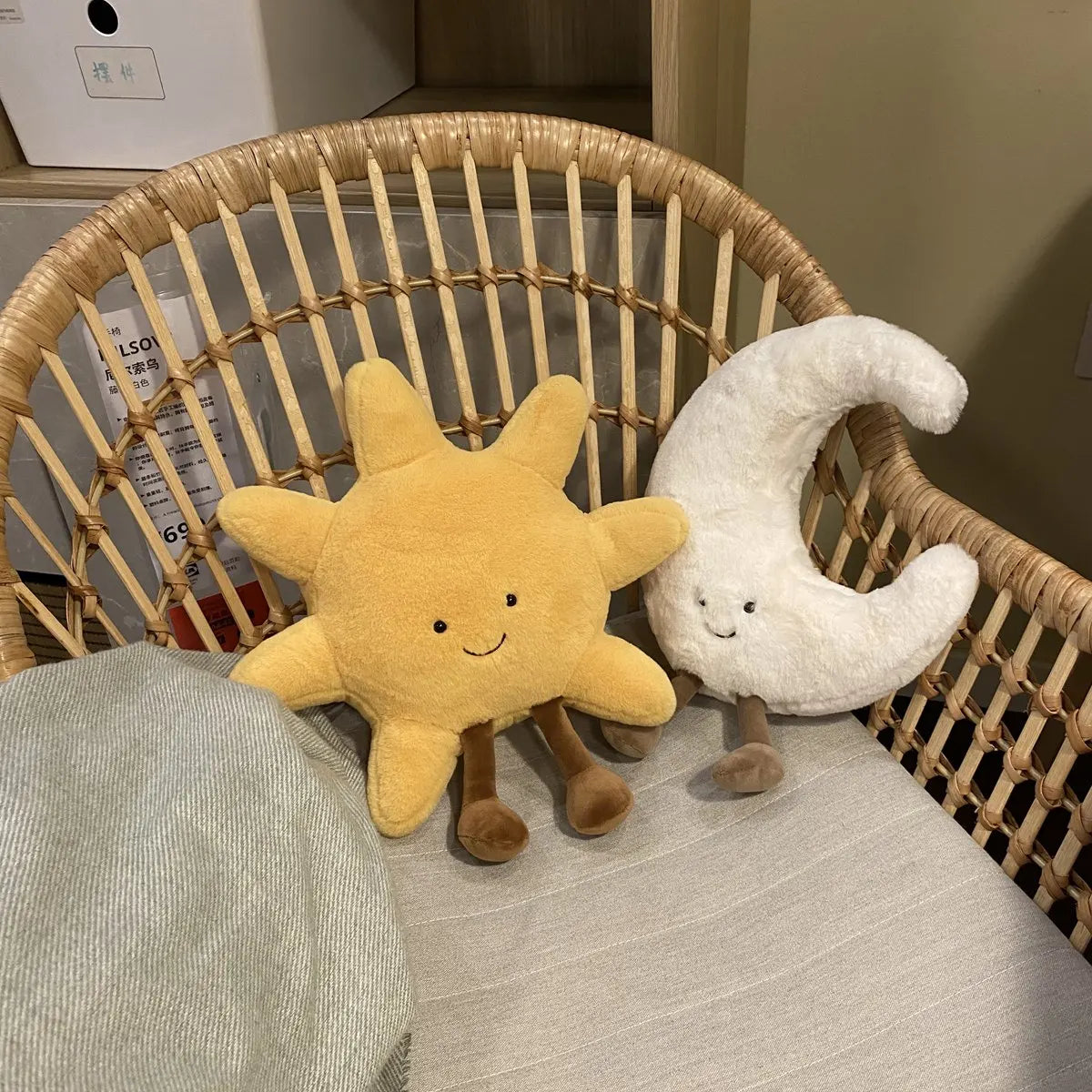 Deer INS Moon And Sun Plush Doll Stuffed Cartoon Cuddly Kawaii Sky Pillow with Legs Sitting Decor Pillow For Bedroom Sofa Chair