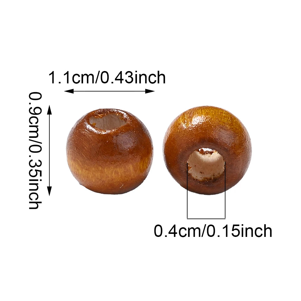 200pcs/lot 11mm Brown Wooden Beads Large Hole Loose Spacer Beads for Vintage Round Jewelry Making DIY Beaded Bracelet Necklace