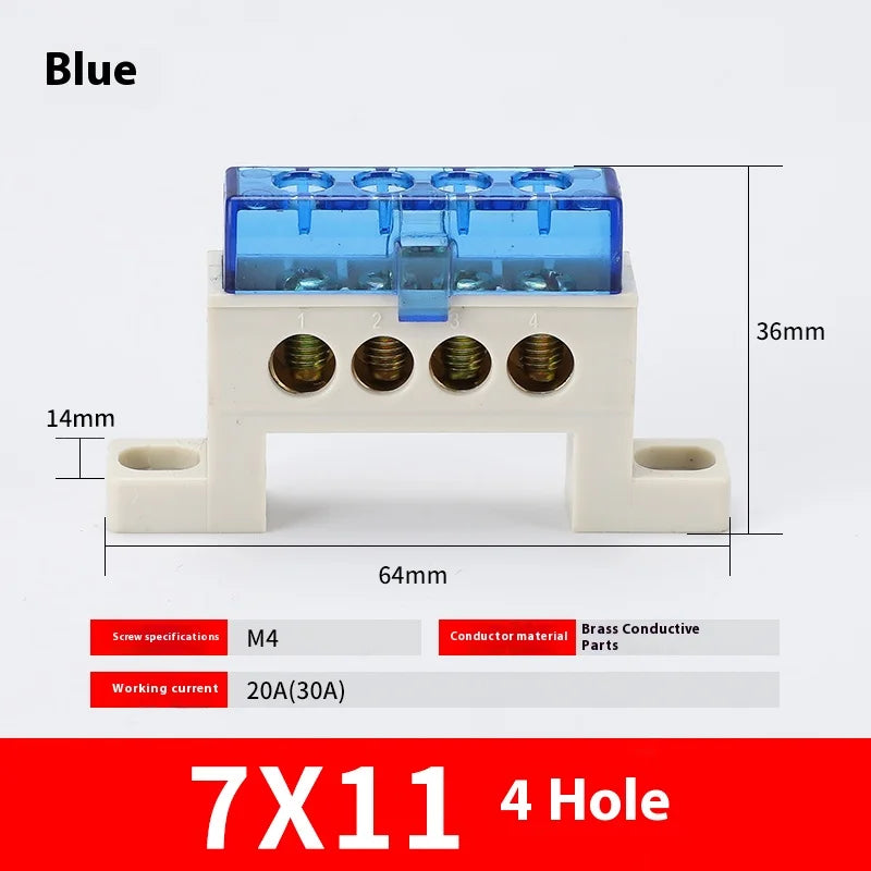 Zero Wire Terminal 3/4/5/6/7/10-Hole Distribution Box Terminal Block Dustproof Ground Copper Bar Bridge Type Busbar With Cover