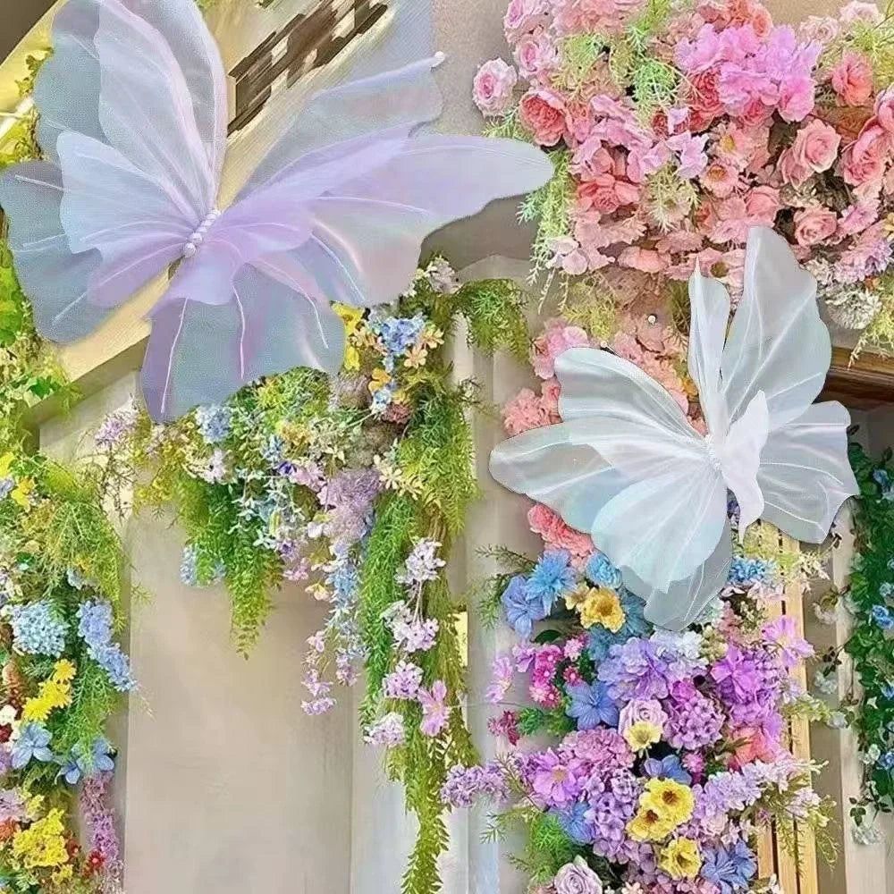 50cm Simulation Butterfly 3D Outdoor Shopping Mall Wedding Festival Decoration Hollow Large Hanging Gauze Big Fake Butterfly