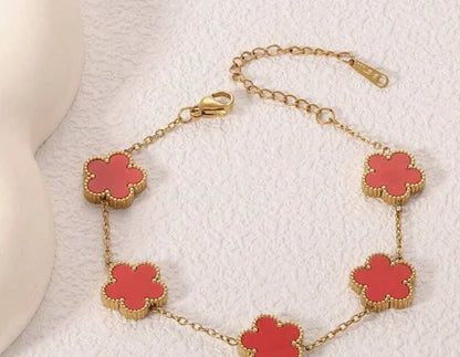 3pcs 18K Gold Plated 304 Stainless Steel Women's Clover Bracelet & Bangle Set, Minimalist Clover Jewelry Set, Layered Jewelry Set For Women, Suitable For Daily/Summer/Beach/Back To School/Wearing
