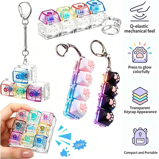 NEW LED Keyboard Keychain Fidget Toys Crystal Clicker Sensory Toy for Stress Relief Keyboard Keychain Fidget Toy for Adults Kids