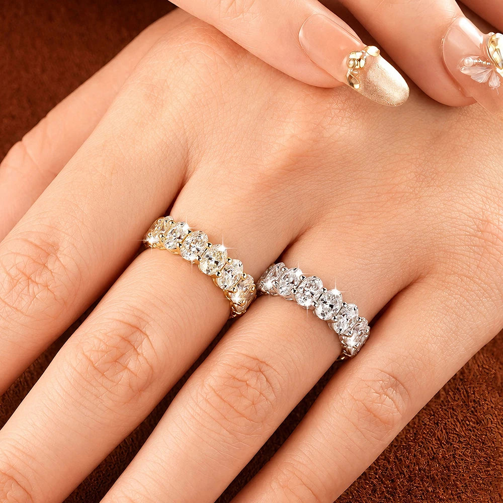 OXTAO 4x6mm Oval Cut Full Moissanite Eternity Rings Anniversary Gifts for Women Men 14K Gold Filled Jewelry Elegant Stackable Wedding Ring with Certified