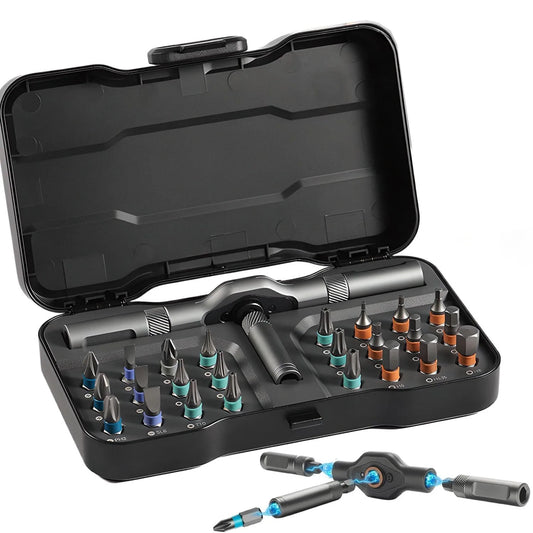 VMAN 24in1 Multifunction Ratchet Screwdriver Set Multi Magnetic Bits Mini Repair Tool Kit Household Tool For PC & Desk Etc.