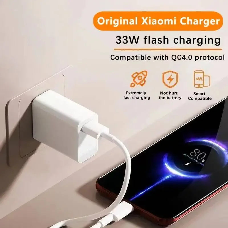 Original Xiaomi 33W EU US Charger Turbo Fast Charge 1M 6A Usb Type C Cable For Poco X5 X4 M5S X3 Pro Redmi Note 12 13 12R