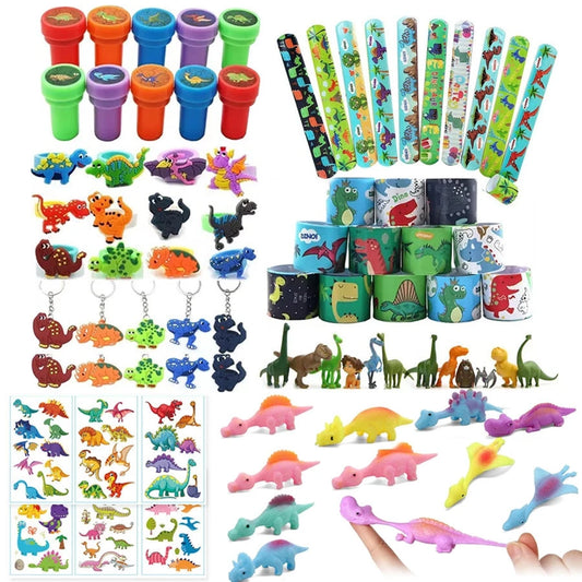 Dinosaur Party Favors Slap Bracelets Straws Rings Key Chains for Kids Birthday Gifts Girl Boy Toys Dinosaur Themed Supplies