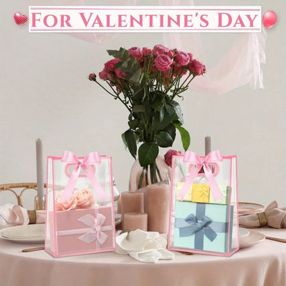 10 Pcs Gift Bags, 1 Roll of Ribbon, Reusable PP Holiday Bag with Ribbon, Suitable for Valentine's Day, Weddings, and Birthdays