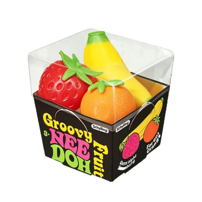 Groovy Nee Doh Schylling Fruit Stress Ball, Elastic Soft Squishy Fidget Toy, Banana Strawberry Orange Squeeze Sensory Toy
