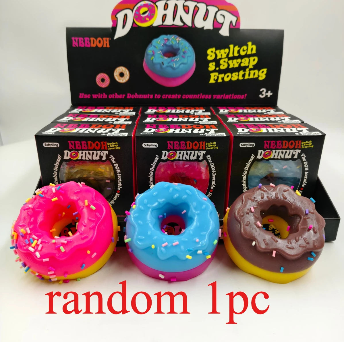Needoh Dippin Dazzler Egg Donut Stress Relief Squishy Cube Anti-Anxiety Squeeze Toy For Focus ADHD Population Gifts.