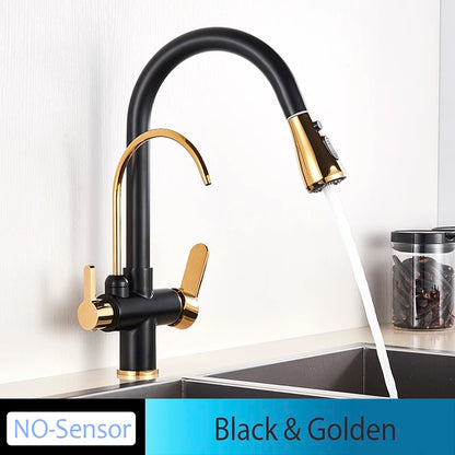 Onyzpily Black Touch/NO Sensor Kitchen Faucet Pull Out Sink Faucets Hot Cold Mixer Pure Water Tap Deck Mounted Taps Dual Handle