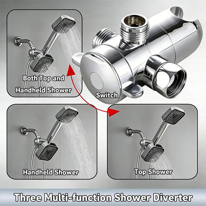 A High-Flow Large Nozzle and Handheld Shower Head，Two-In-One Shower Set,Shower Long Hose and T-Shaped Valve-Durable Abs Material,Wall-Mounted, Square Design,Suitable for Bathroom UpgradesThree-Way Water Distributor Bathroom
