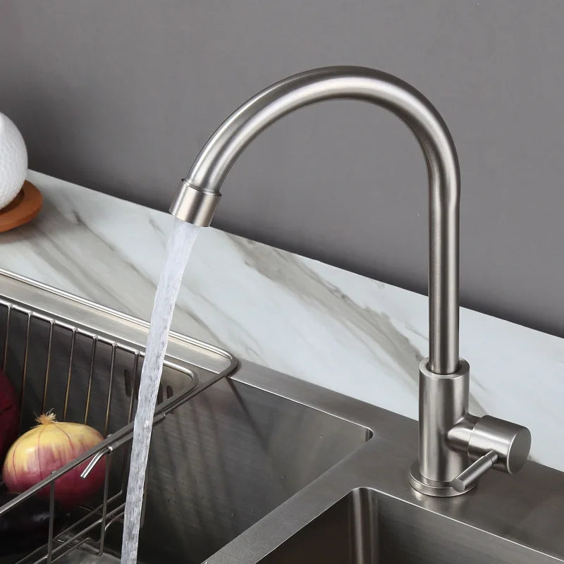 Single cold stainless steel kitchen faucet, sink, vegetable washbasin, rotating faucet