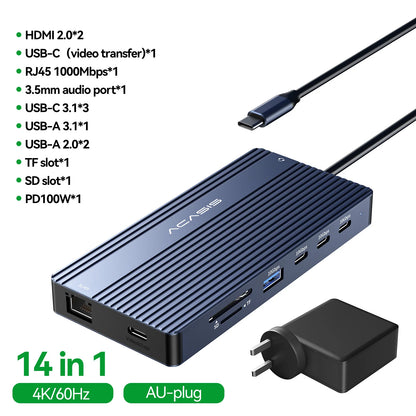 Acasis 14 in 1 USB-C Docking Station Triple Display 4K60Hz HDMI DP PD100W 10Gbps Hub for MacBook Laptop Workstation Setup