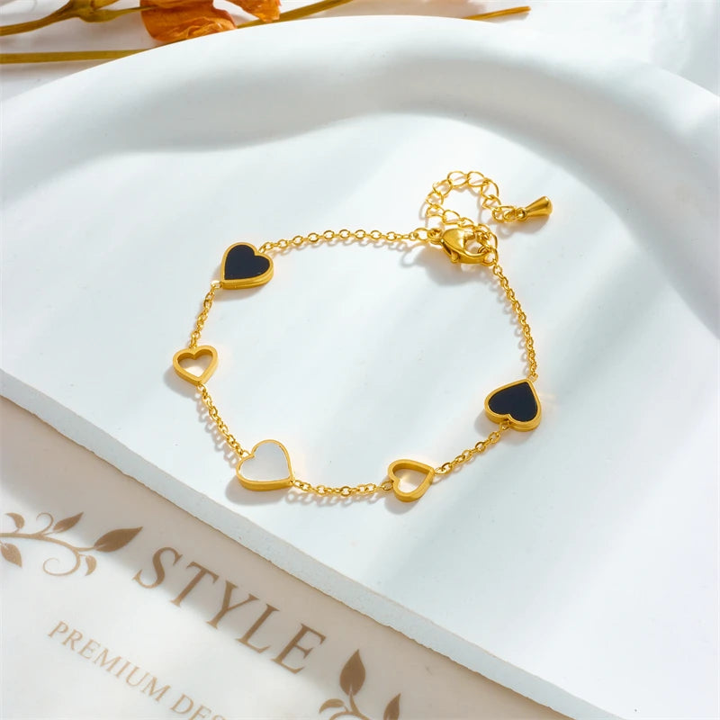 DIEYURO 316L Stainless Steel Heart Love Charm Bracelet for Women Girl New Trend Bangles Non-fading Jewelry Birthday Gift Party