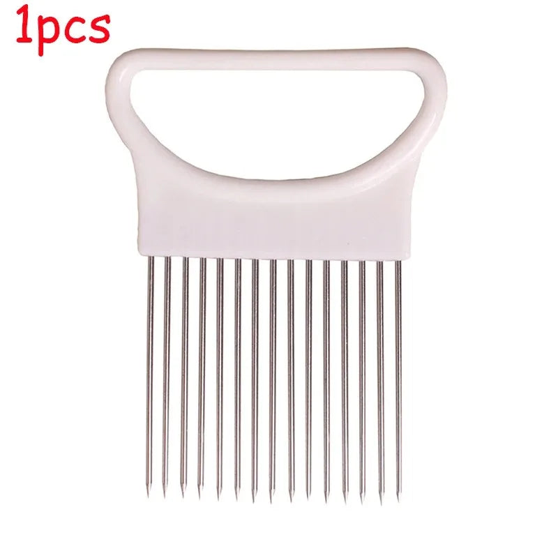 Stainless Steel Onion Cutter Holder Food Slicers Assistant Tomato Onion Slicer Holder Vegetables Cutting Fork Kitchen Gadgets