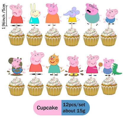 Peppa Pig Theme Party Supplies Tableware Cup Plate Straw Napkins Spiral Honeycomb Paper boxe Background Girls Birthday Decorate