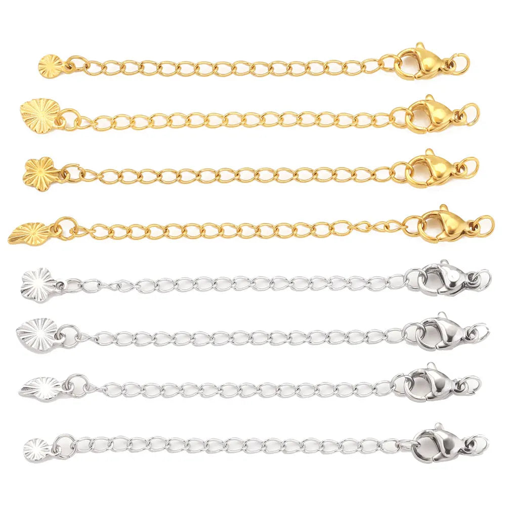 10pcs Stainless Steel Extension Extended Tail Chains With Lobster Clasps For Bracelet Necklace DIY Jewelry Making Supplies