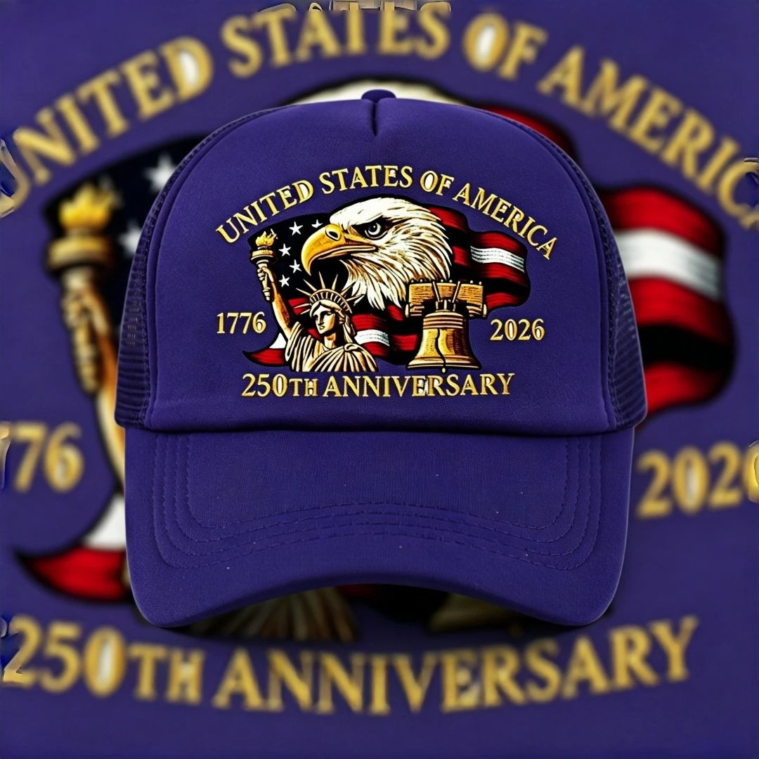 USA 250th Anniversary 1776-2026 Trucker Hat Eagle Statue of Liberty Print Mesh Cap Adjustable Patriotic Baseball Cap for Men Wom