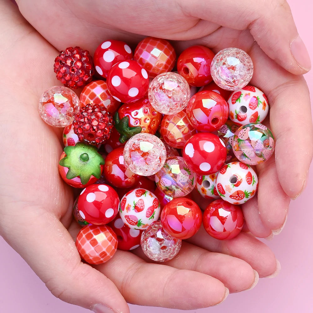20pcs/lot Acrylic Fruit Strawberry Beads Mixed Loose Spacer Beads for Jewelry Making DIY Bracelet Necklace Bead Accessories