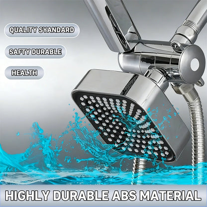 A High-Flow Large Nozzle and Handheld Shower Head，Two-In-One Shower Set,Shower Long Hose and T-Shaped Valve-Durable Abs Material,Wall-Mounted, Square Design,Suitable for Bathroom UpgradesThree-Way Water Distributor Bathroom