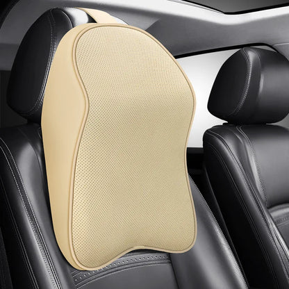 3D Nappa Leather Memory Foam Headrest Car Neck Pillow Support Neck Rest Pillow for Car Pain Relief Travel Neck Support