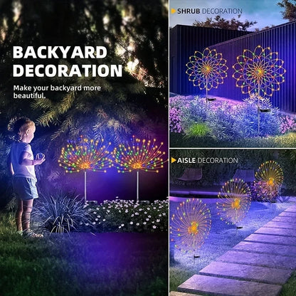 1/2/4PCS Solar Firework Light Waterproof Outdoor 8 Lighting Modes 90-200LED Fairy String Light Christmas 3 Colors Garden Lights