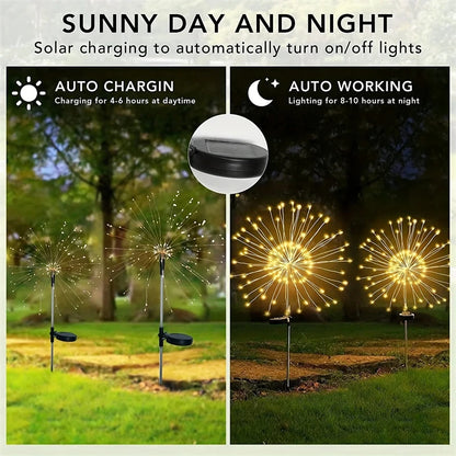 1/2/4PCS Solar Firework Light Waterproof Outdoor 8 Lighting Modes 90-200LED Fairy String Light Christmas 3 Colors Garden Lights
