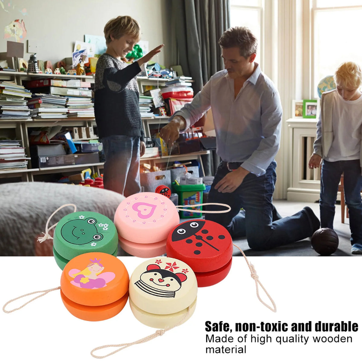 Cute Cartoon Pattern Wooden Yoyo Ball Toy Early Education Teaching Toy Cartoon Ball Toy for Kid Child