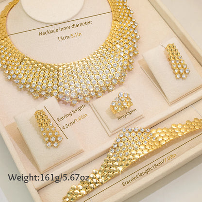 GZJPEI 4 Pcs/set Necklace Bracelet Earring Ring Light Luxury Jewelry Set Shiny White Full Zircon For Women Jewellery Birthday Gift Anniversary Gift