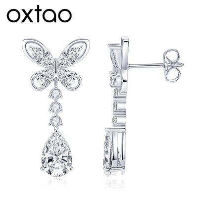 OXTAO Sweet Butterfly-Style Moissanite&CZ Earrings for Women Girl Lab Imitation Diamond Tassels Drop Earrings Jewelry Gifts 14K Gold Filled