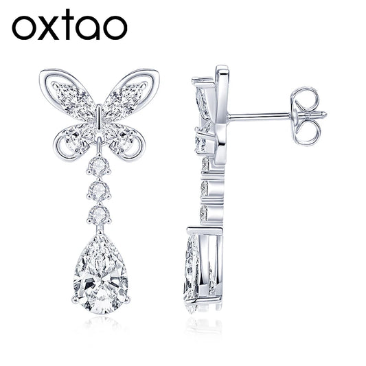 OXTAO Sweet Butterfly-Style Moissanite&CZ Earrings for Women Girl Lab Imitation Diamond Tassels Drop Earrings Jewelry Gifts 14K Gold Filled