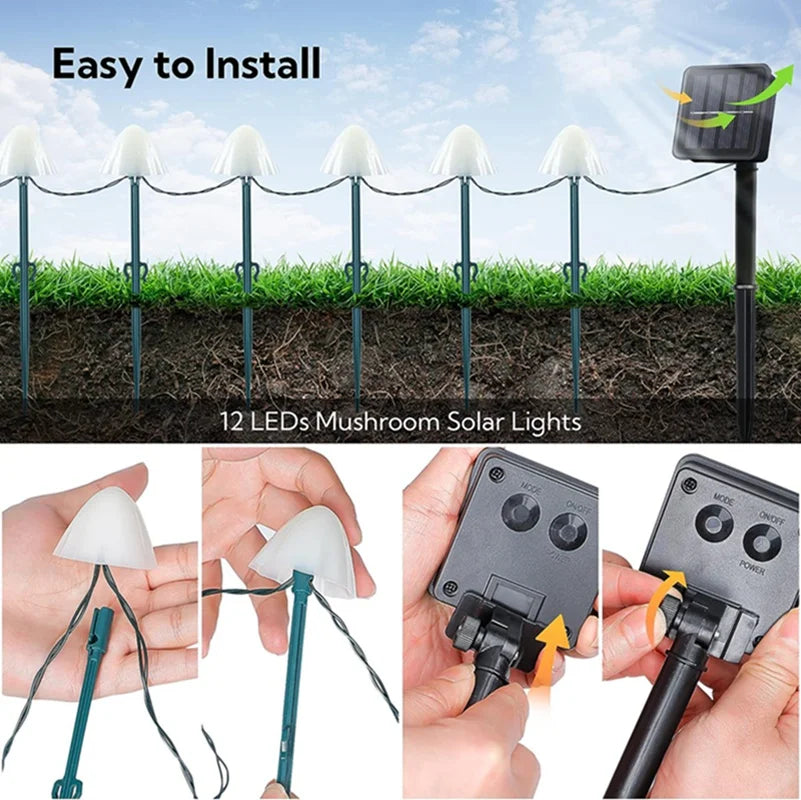 Set Of 10/20Pcs 8 Modes Mushroom Solar Lights Solar Pathway Lights Outdoor Fairy  Light For Garden Backyard Lawn Party Christmas