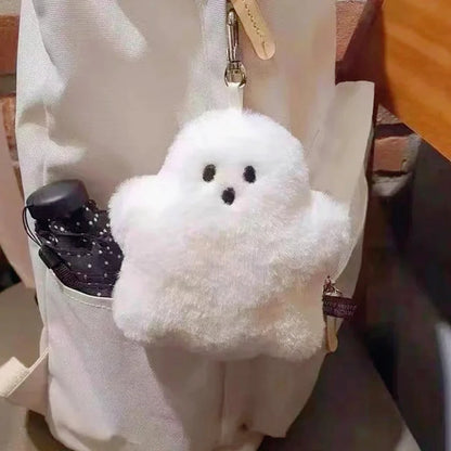 Cute White Mini Ghost Plush Keychain, Soft Fluffy Ghost Bag Charm Pendant for Halloween Cosplay Daily Backpack Decor Gift Accessories