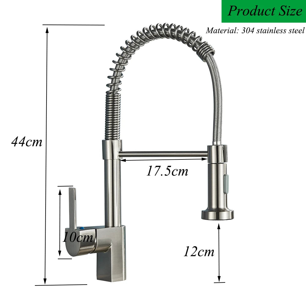 Brushed Nickel Kitchen Faucet Sink Faucet One Handle Spring Hot and Cold Water Tap Deck Mounted  Stream Sprayer Stainless Steel