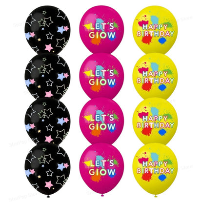 Neon Birthday Party Supplies Disposable Tableware Plates Cups Napkins Tablecloth Kids Blacklight Glow Theme Birthday Decorations