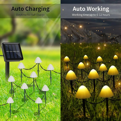 Set Of 10/20Pcs 8 Modes Mushroom Solar Lights Solar Pathway Lights Outdoor Fairy  Light For Garden Backyard Lawn Party Christmas