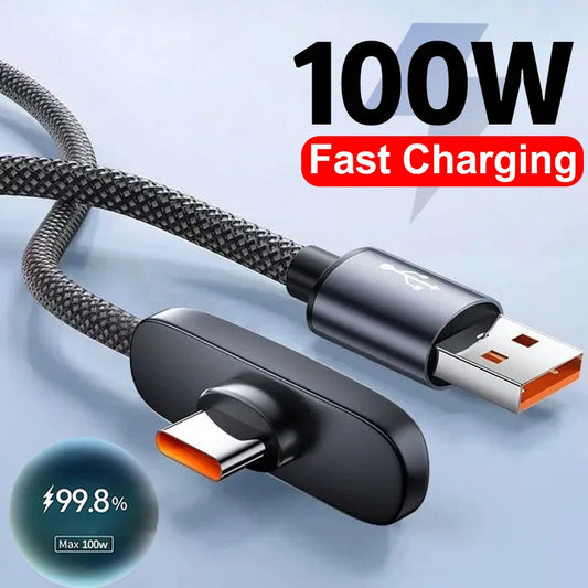100W Fast Charging Cable Right Angle 90 Degree USB C Type C Data Cord Mobile Phone Fast Charging Data Cable for iPhoneSamsung MI