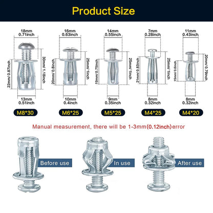 32-90PCS Jack Nuts Petal Nuts, Expansion Screw Petal Nut, Thins Fixings Dowels with Screws for Tin, Billboard, Cardboard.