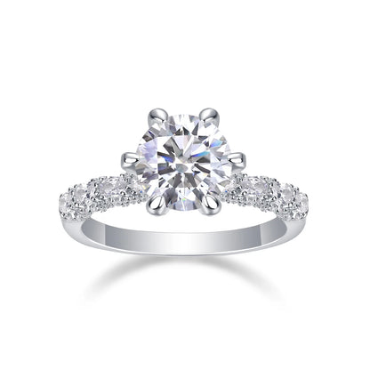 JIUZUAN 1/2/3 Carat Women's Engagement Ring Round Cut Moissanite Ring 925 Sterling Silver Classic Wedding Anniversary Ring