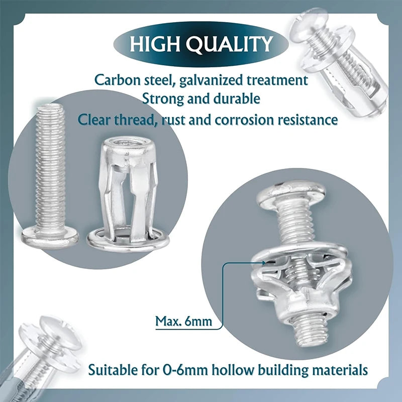91 Pcs Expansion Screw Petal Nut, M4 M5 M6 Jack Nuts with Heavy-Duty Rivet Gun, Petal Shape Metal Nut with Screws Assembly